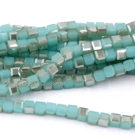 98Pcs 4mm Cube Crystal Beads, aqua jade and champange