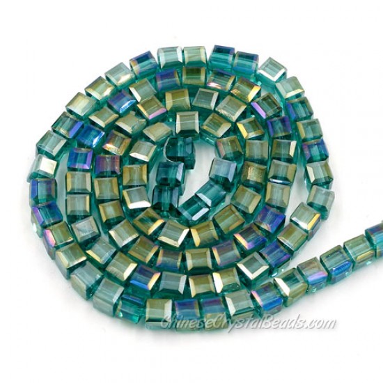 98Pcs 4mm Cube Crystal beads, emerald AB