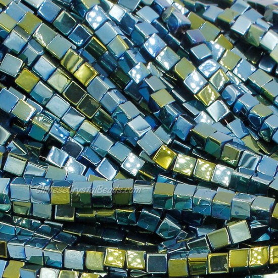 90Pcs 4mm Cube Crystal beads, green light