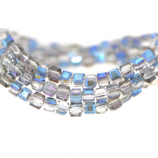 98Pcs 4mm Cube Crystal Beads, half blue light