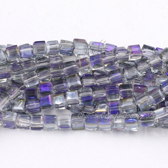 98Pcs 4mm Cube Crystal Beads, half purple light
