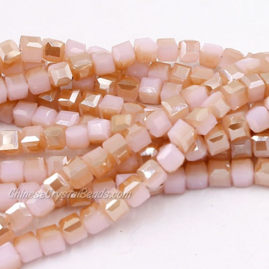 98Pcs 4mm Cube Crystal Beads, opaque pink champagne light