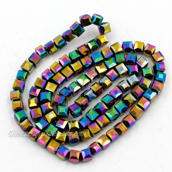 98Pcs 4mm Cube Crystal Beads, rainbow light