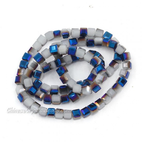 98Pcs 4mm Cube Crystal Beads, white jade and half blue light