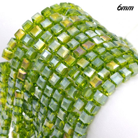 98Pcs 6mm Cube Crystal beads, Olive green AB