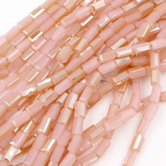 cuboid crystal beads, 4x4x8mm, pink jade half amber, 70pcs per strand