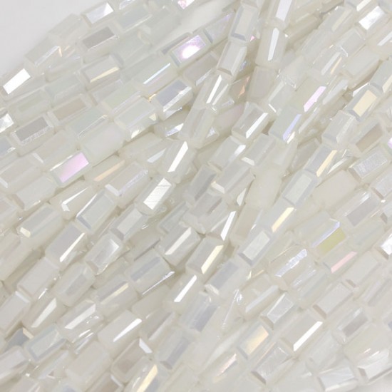 cuboid crystal beads, 4x4x8mm, white jade AB, 70pcs per strand