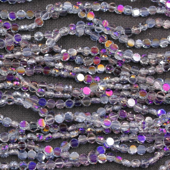 4mm flat round glass crystal beads, half purple light, about 140-150pcs