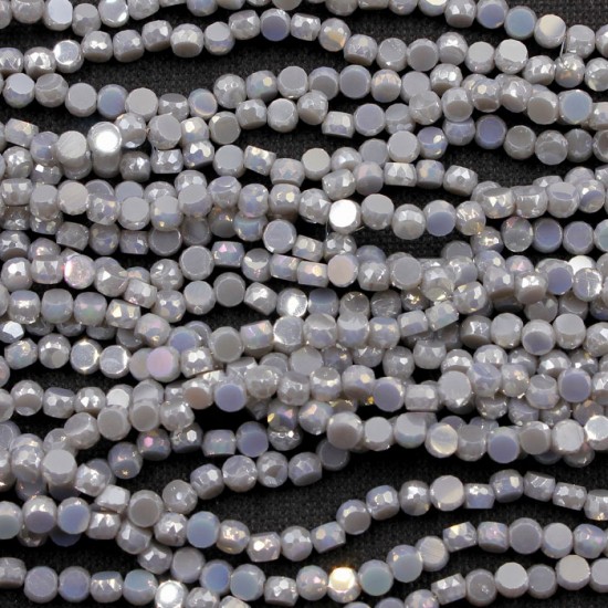 4mm flat round glass crystal beads, opaque gray AB, about 140-150pcs
