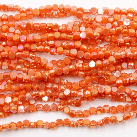 4mm flat round glass crystal beads, opaque orange AB, about 140-150pcs