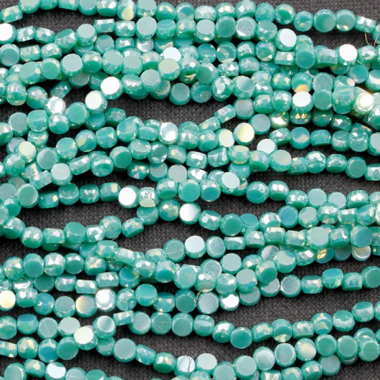 4mm flat round glass crystal beads, opaque turquoise AB, about 140-150pcs