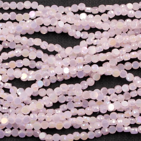 4mm flat round glass crystal beads, pink jade AB, about 140-150pcs
