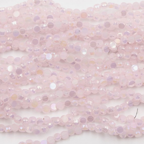 4mm flat round glass crystal beads, pink jade AB, about 140-150pcs