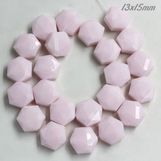 13x15mm Crystal Faceted Hexagon Beads, opaque pink, 1 Pc