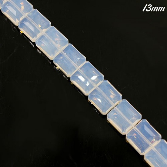13mm Square Flat faceted crystal beads, opal, 1 Pc