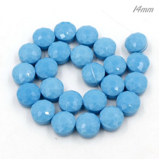 14mm sunflower faceted crystal beads, opaque turquoise, 1 Pc