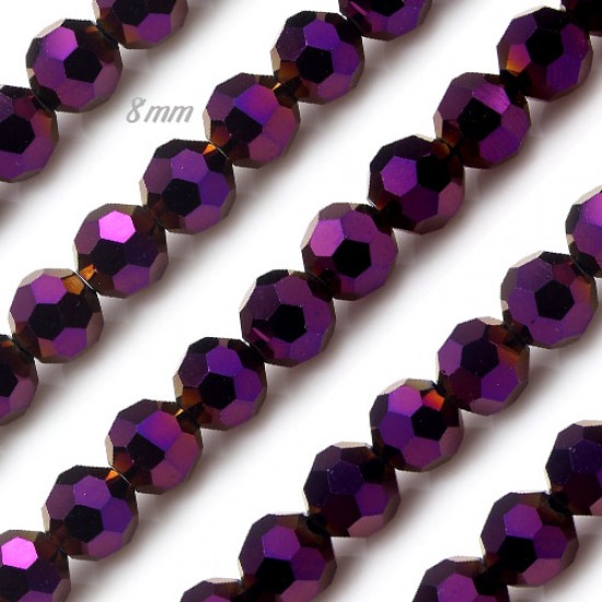 8mm round crystal beads, Metallic Plum, about 70 beads
