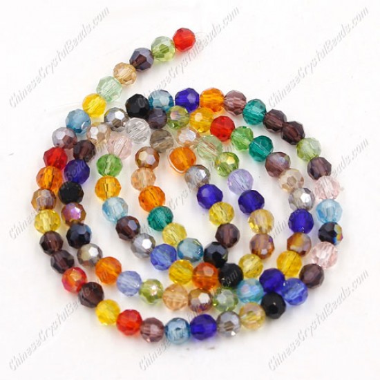4mm chinese round crystal beads,  Multi Color, about 95 beads