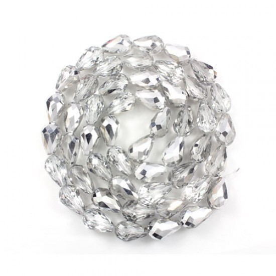 30Pcs 8x12mm Chinese Crystal Teardrop Beads, half silver