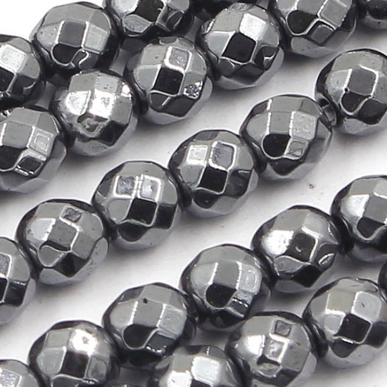 Round hematite faceted beads 4mm 6mm 8mm 10mm, hole size 1mm, 15.5 inch