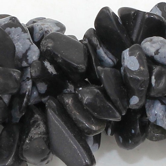 Snowflake Obsidian Bead Gemstone Chips,  2x7mm-6x10mm, Hole:Approx 0.8mm, Length:Approx 30 Inch