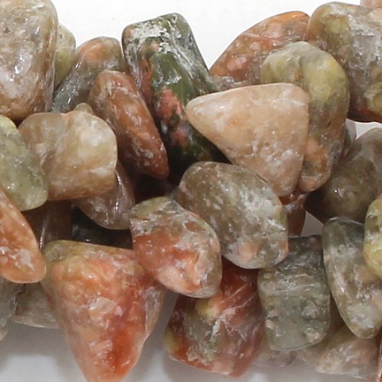 China Unakite chip beads,  5mm to 10mm, Hole:1mm, Length:Approx 35 Inch