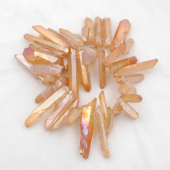 Amber light Natural Quartz Crystal Druzy Freeform Stick Titanium Coated Loose Beads 37cm