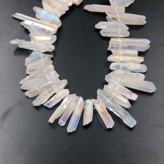 Crystal AB Natural Quartz Crystal Druzy Freeform Stick Titanium Coated Loose Beads 37cm