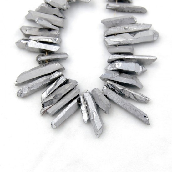 metalic silver Natural Quartz Crystal Druzy Freeform Stick Titanium Coated Loose Beads 37cm