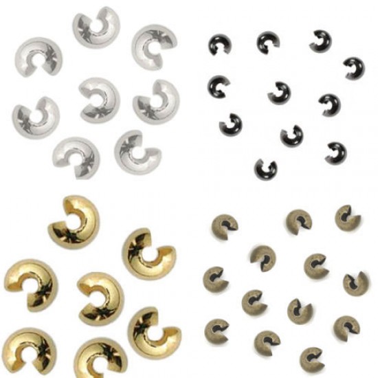 100 Pcs Crimp Bead Covers Hide Knots- Plated Brass Metal - 3 Sizes and 4 Colours Available
