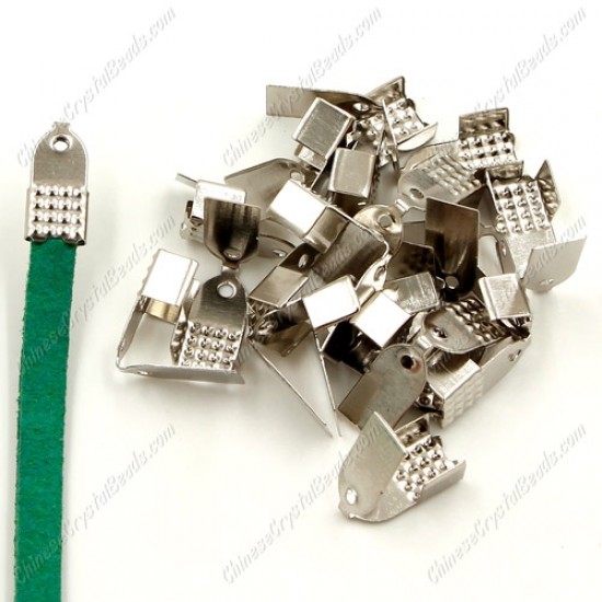 100pcs, 5mm wide, Ribbon crimp,Cord Coupler, End Crimp Clamp for Ribbon,Crimp Ends with Loops, Clips,Clamps, Ribbon Ends