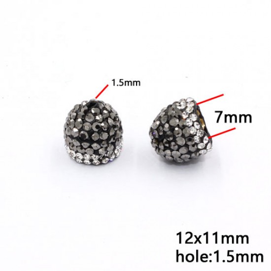 Clay pave end cap beads, earring caps, 12x11mm, inner diameter 7mm, 2pcs