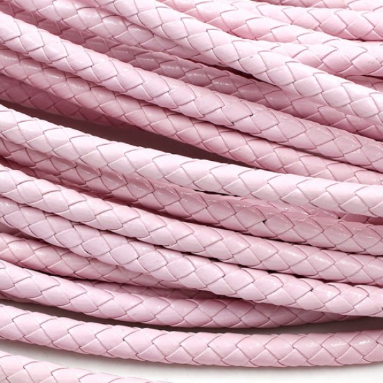 2 Meters 7mm Round Braided Bolo Synthetic Leather Jewelry Cord String, pink