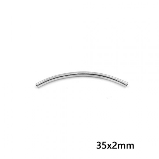 2x35mm Silver-Plated (over Brass) Curved Tube Beads, sold per pkg of 50pcs