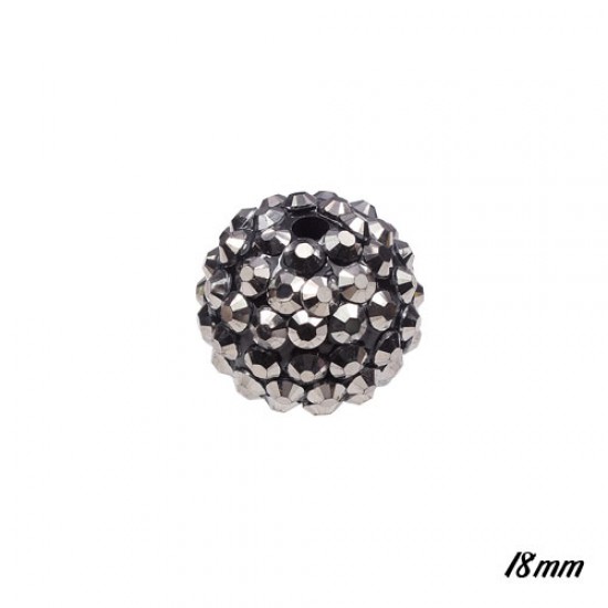 18mm Crystal Disco Ball Acrylic Rhinestone Dark Silver 1 bead