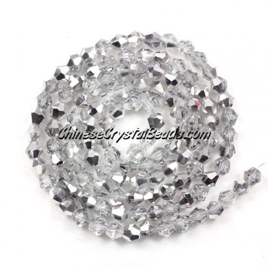 Chinese Crystal 4mm Bicone Bead Strand, half silver, about 100 beads