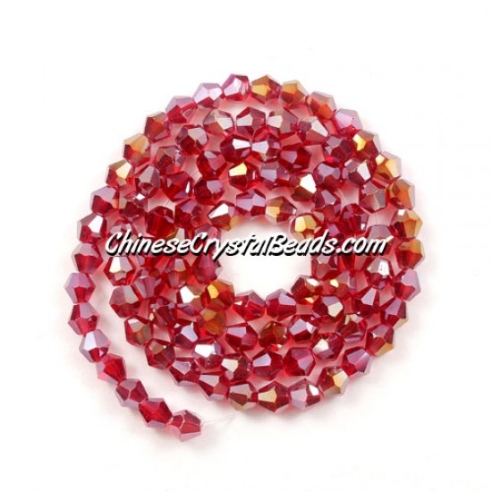 Chinese Crystal 4mm Bicone Bead Strand, Siam AB, about 100 beads