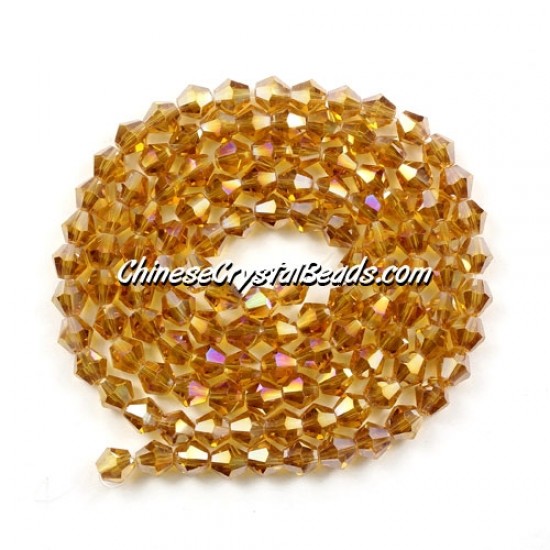 Chinese Crystal 4mm Bicone Bead Strand, Amber AB, about 100 beads
