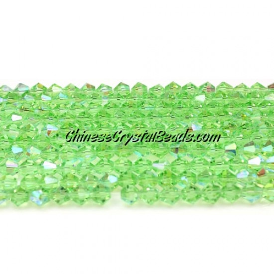 Chinese Crystal Bicone bead strand, 6mm, lime green AB, about 50 beads