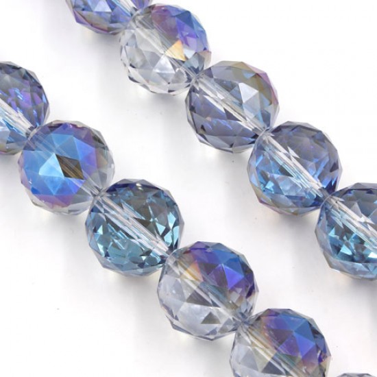 Crystal faceted ball pendant, 20mm, blue light, 1 piece