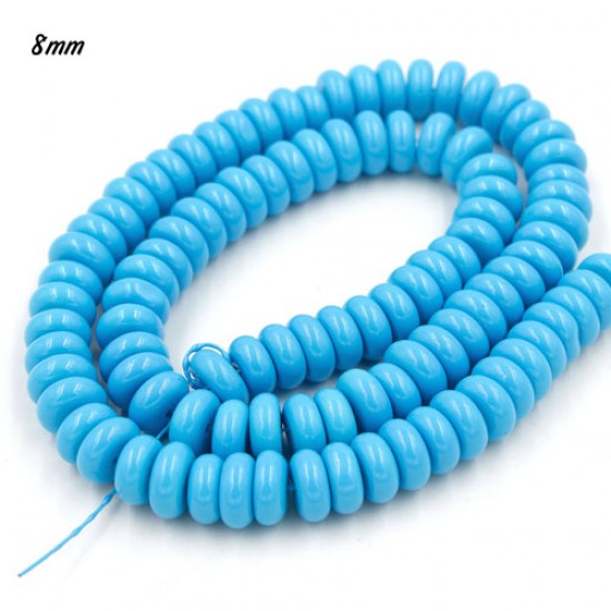 100Pcs 8x4mm Smooth Roundel Shape Glass Beads, rondelle glass beads strand, hole 1mm, skyblue