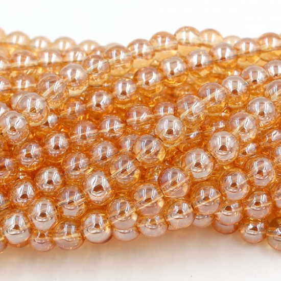 104Pcs 8mm Plating Round Glass Beads, hole 1.5mm, golden shadow