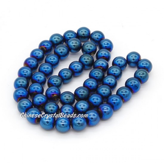 51Pcs 8mm Round Glass Beads, hole 1.5mm, Metalic blue