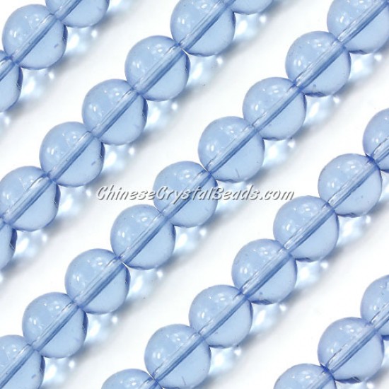 Chinese 10mm Round Glass Beads lt. sapphire, hole 1mm, about 33pcs per strand