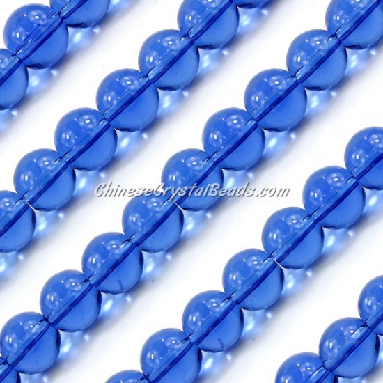 Chinese 10mm Round Glass Beads med sapphire, hole 1mm, about 33pcs per strand