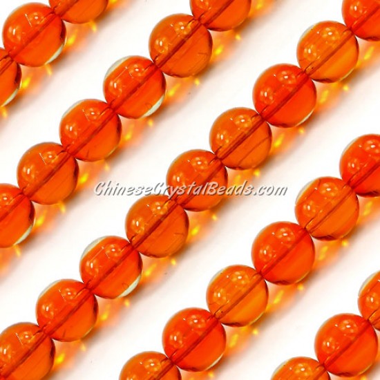 Chinese 10mm Round Glass Beads orange, hole 1mm, about 33pcs per strand
