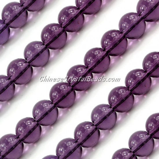 Chinese 10mm Round Glass Beads purple velvet, hole 1mm, about 33pcs per strand