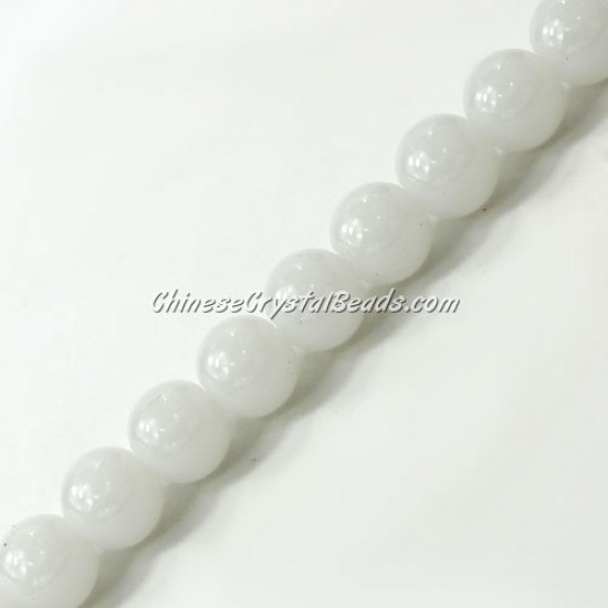 Chinese 10mm Round Glass Beads white jade, hole 1mm, about 33pcs per strand