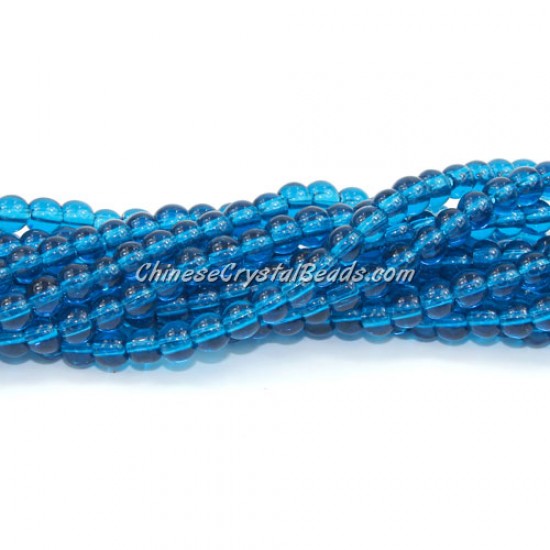 Chinese 4mm Round Glass Beads Blue zircon, hole 1mm, about 80pcs per strand