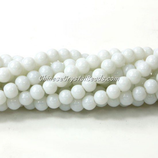 Chinese 6mm Round Glass Beads Opaque white, hole 1mm, about 54pcs per strand